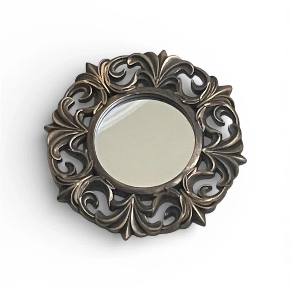 3pc Vintage Style Ornate Small Round Accent Mirrors Antique